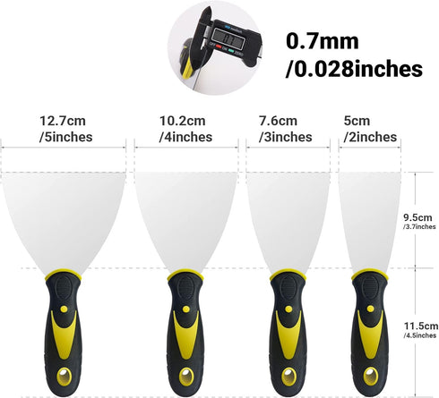 4 Pack Putty Knife Scraper, 2" 3" 4" 5" Putty Knife Set, Stainless Steel Putty Knife Scraper, Wallpaper Scraper Paint Scraper Tool for Spreading Drywall Spackle & Mud, Taping, Scraping Paint by Romeda