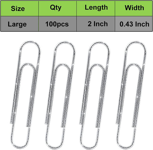 Vinaco Non Skid Paper Clips, 100 Pack Large 2 Inch (50 mm), Durable & Rust Resistant Jumbo Paperclips