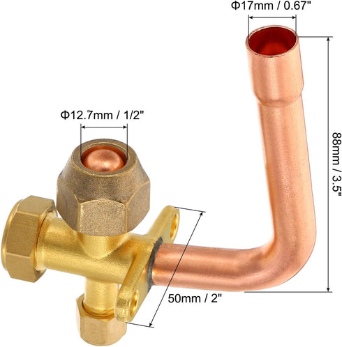 PATIKIL Air Conditioner Stop Valve - 1/2" OD Copper Tube Elbow 90 Degree 3 Way Angle Service Valve