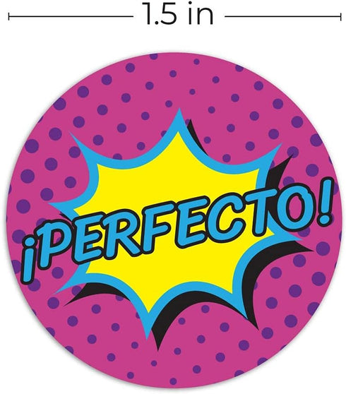 SBLABELS Spanish Reward Stickers, 500 Teacher Classroom Stickers, 8 Alternating Superhero Comic Designs, 1.5"