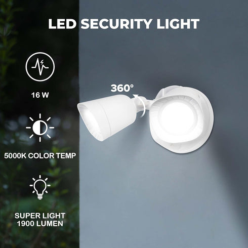 16W 1900LM 5000K IP65 2 LED Flood Lights Outdoor, Daylight, Waterproof Security Lights with Adjustable Heads, Exterior