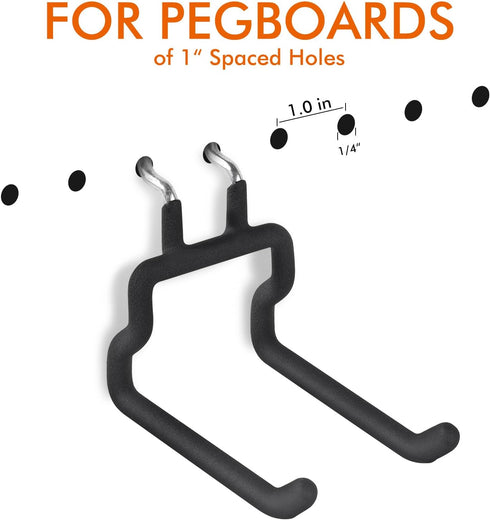 Utility Heavy Duty Pegboard Hooks, 5Pack Accessories for Hanging Tools, Fit 1/4" Peg Holes, Black