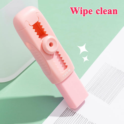 M&G 4+1 Pack Rubber Pink Erasers, Sliding Retractable Eraser, Soft Cute Push Pull Large Pencil Erasers