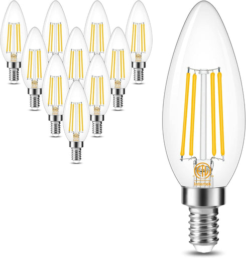 10 Pack Cotanic E12 LED Bulb, Dimmable 3000K Soft White, 60Watt Equivalent, Small Base Type B Candle Shape Chandelier