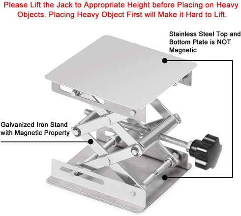 stonylab 4"x4" Lab Scissors Jack, 100 x 100mm Stainless Steel Laboratory Support Jack Platform Lab Lift Stand Table, Expandable Lift Height Range from 45mm to 150mm, Support Weight 5KG by stonylab