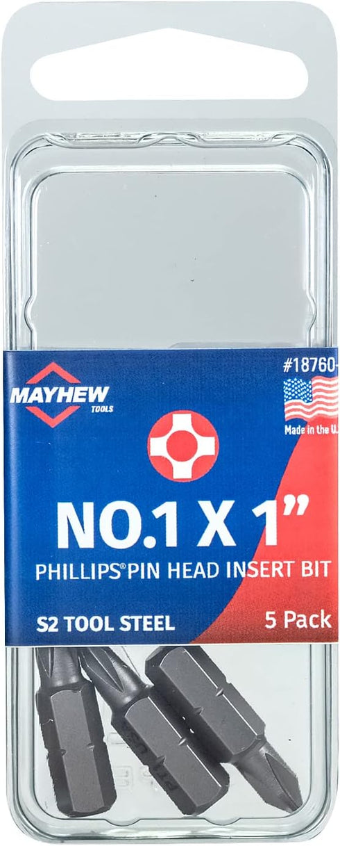 Mayhew Tools 18760-5 USA Phillips Pin Head Insert Bit, 5-Pack, No. 1 x 1"