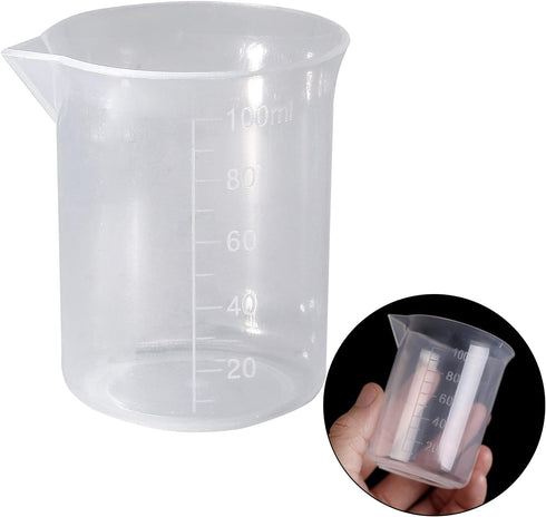 100ml/3.4oz Plastic Graduated Beaker (3 Pack), Transparent PP Measuring Cup Mixing Cup for Kitchen Lab by Waziaqoc