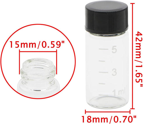 JIUWU 10pcs 5ml 1/6 Oz Scaled Clear Glass Vials, Sample Transparent Liquid Bottles with Screw Cap