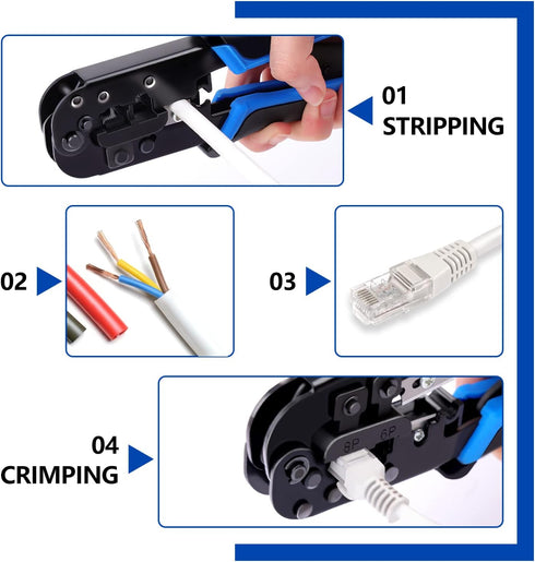 Delgada RJ45 Ethernet Crimping Tool Kit - 4in1 Professional Cutter Stripper for RJ-11, RJ-12, RJ-45 with 20pcs Cat5e