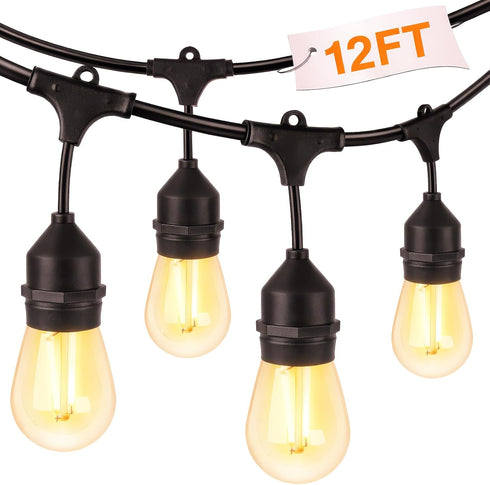 Waterproof Outdoor String Lights - 12Ft Commercial Grade Patio Lights Heavy Duty