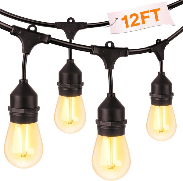 Waterproof Outdoor String Lights - 12Ft Commercial Grade Patio Lights Heavy Duty