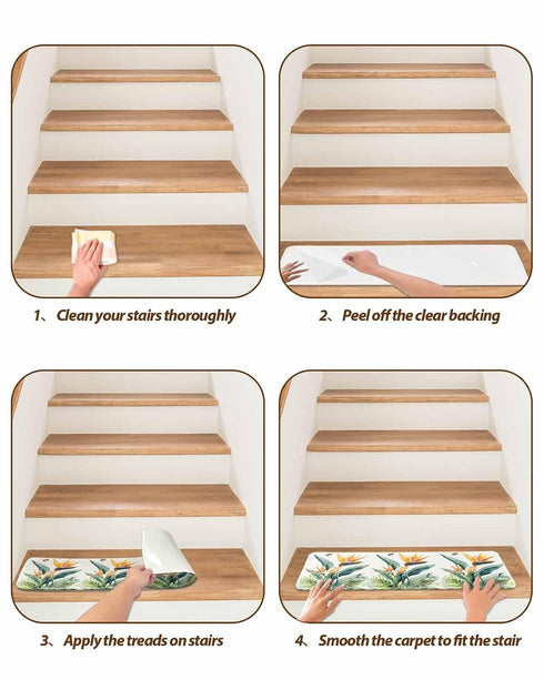 BOHOOSKYLAR Summer 4 8"x30" Bird of Paradise Stair Treads Tropical Plant Indoor Non Slip Peel and Stick Stair Treads