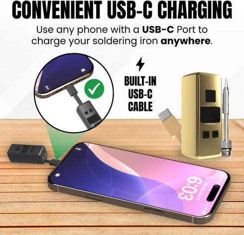 1.5v-4.2v, Mini Rechargeable Soldering Iron Pen, with Built-In USB C Battery Cable, Adjustable Voltage LED Display