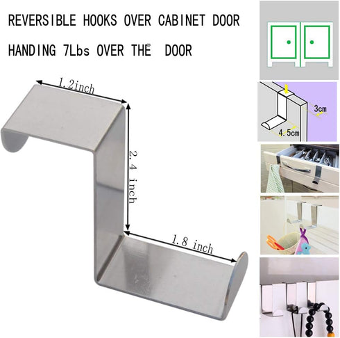 8 PCS Over The Door Hooks, Z-shaped Reversible Sturdy Hanging Hooks, Hold up to 11Lbs, Stainless Steel