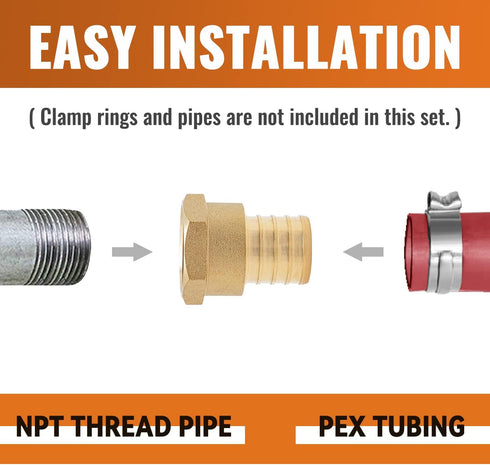 SUNGATOR 6-Pack NPT Female Threaded Adapter Crimp Fitting, 1" x 3/4", No Lead Brass
