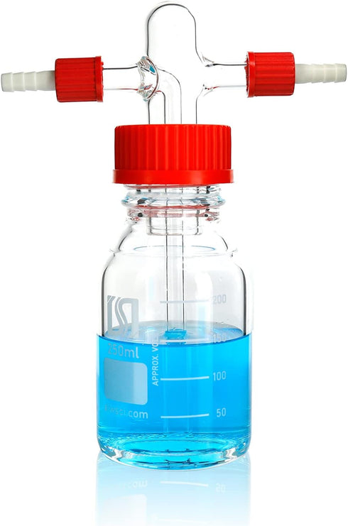 ALWSCI 250mL Lab Gas Washing Bottle, Graduated Lab Buffer Bottle, GL45 with Filter Disc