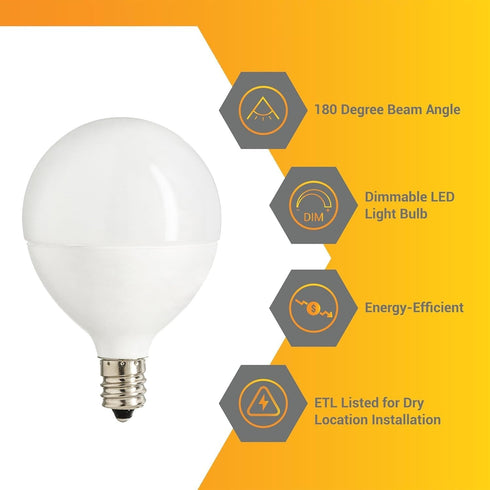 G16.5 Bulb Dimmable 5W (40W 350 E12 2700K Pack 3 Diodesy- LED Light Frosted Globe Shape Equivalent) Lumen Candelabra
