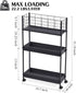 KINGRACK 3-Tier Metal Rolling Utility Cart, Slim Storage Trolley for Kitchen, Bathroom, Laundry Room, Office, Black