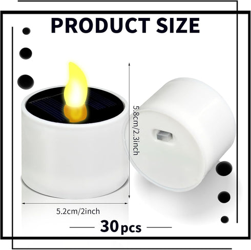 30 2.3 2 inch Pcs Solar Power Tea Lights Reusable Flameless Candle x Waterproof LED Tea Light Candles for Garden