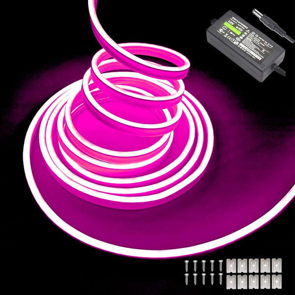 Maxlaxer Pink Neon LED Strip Lights, 16.4ft 12V Waterproof Flexible Light for Indoor/Outdoor