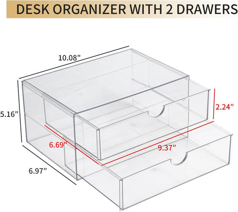 Clear Desk Organizers and Accessories, Plastic Drawer Organizer for Home Office Supplies, 4 Drawers