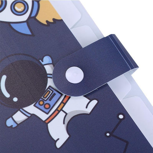 Cute File Folder - 5 Pockets - Astronauts Universe Space Rocket A4 Accordion Expanding Organizer (Blue)