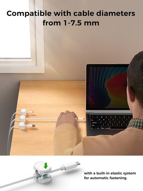6 Pack Elastic Cable Clips, Auto Tighten Cable Holder for Home Office Desk Phone Management (White)