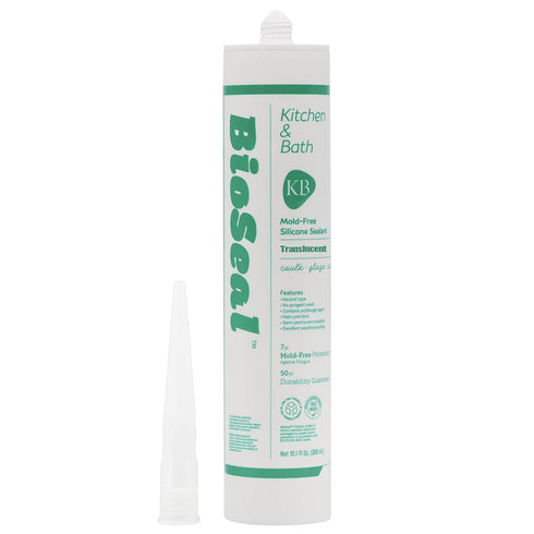 Translucent BioSeal 100% Silicone Sealant, Kitchen and Bath Grade, Waterproof, 10.1 Ounce Cartridge, Clear