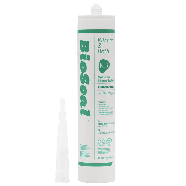 Translucent BioSeal 100% Silicone Sealant, Kitchen and Bath Grade, Waterproof, 10.1 Ounce Cartridge, Clear