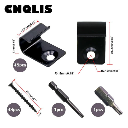 48-Pack Black Stainless Steel Start Clips, Deck Start Clips, Concealed Fasteners and Deck Start Clips with Deck Screws, for 400 Sqm,with two drill bits