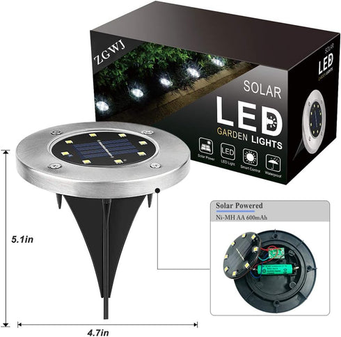 ZGWJ Solar Ground Lights,8 LED Disk Lights Upgraded Outdoor Garden Lights Landscape Lights for Lawn Pathway Yard Deck Patio Walkway White, 8 Pack by ZGWJ