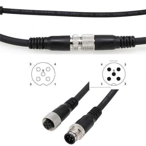 Actuator Sensor Signal Shielded Cable M12 A Code 5 Pin Male to Female for Industrial Controls Automation