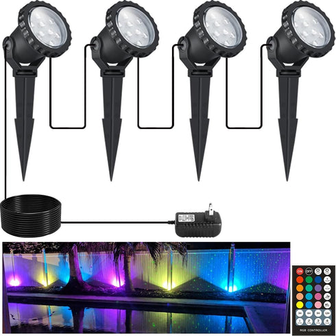 Spotlights Outdoor, RGB Color Changing Landscape Lights 12W 800lm 120V Plug in