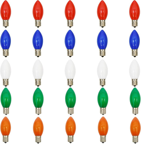 Abeja 25 Pack Multicolor C9 LED Christmas Light Bulbs, C9 LED Replacement Bulbs Fits E17 Intermediate Base, 0.6 Watts