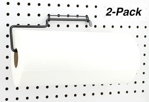 RightArrange 2-Pack Pegboard Paper Towel Holder, Steel, Black - Hooks to Any Peg Board, Organization Accessory for Home