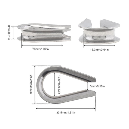 1/4" Wire Rope Thimbles 6Pcs, M5 Stainless Steel Thimble for Diameter Cable Rigging