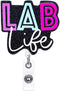 Lab Life Funny Badge Reels Retractable for Nurses, Cute Glitter Teacher Nursing Badge Clip, RN, CNA, LPN, Medical