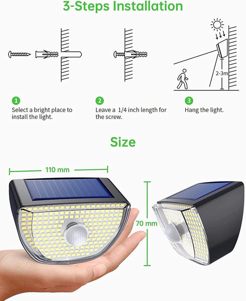3 200 IP65 6 Pack Solar Lights Outdoor, Motion Sensor Solar Wall Lights with Lighting Modes, LED Outdoor Solar Lights