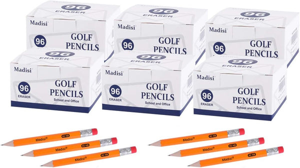 Madisi Golf Pencils with Eraser, 2 HB Half Pencils, 3.5" Mini Pencils, Pre-Sharpened, 576 Count in 6 Boxes