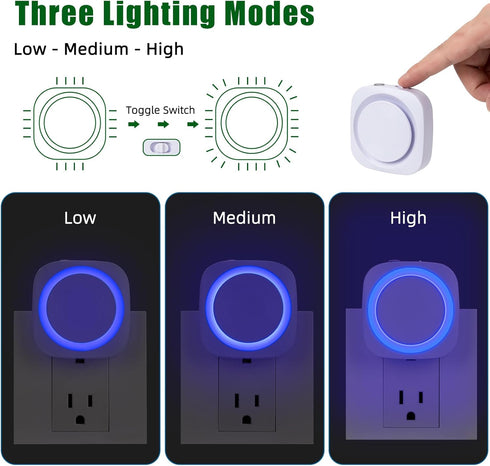 WEEKUU Dimmable 4 Packs, LED Night Lights Plug into Wall, Indirect Soft Night Light with Dust to Dawn Sensor, Blue