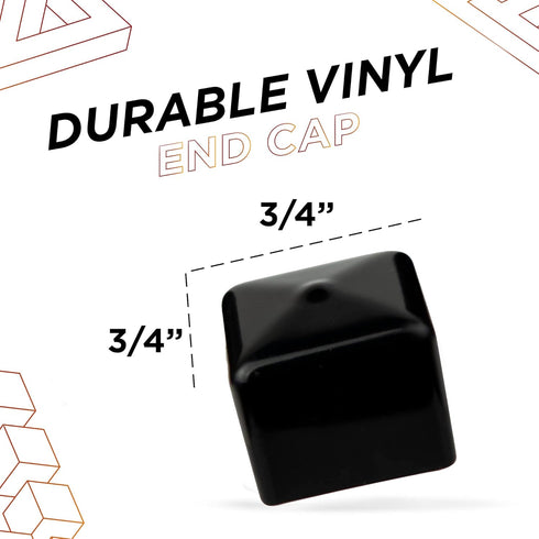 Made in USA Prescott Plastics 0.75" Inch Square Vinyl Plug Insert (10 Pack), Black Flexible Rubber End Cap for Metal Tubing, Fence, Glide Insert for Pipe Post, Chairs and Furniture
