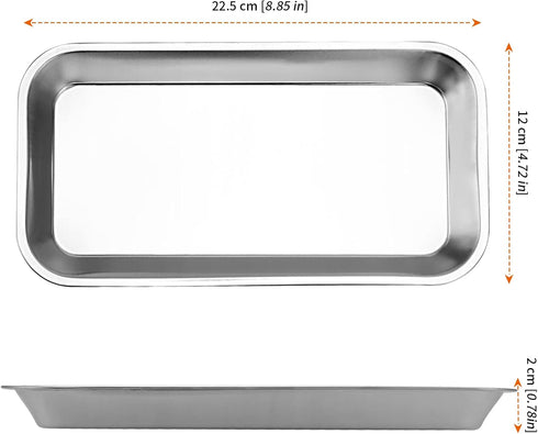 10 Pack Surgical Tray, Stainless Steel Tray, Dental Procedure Tray Lab Instrument Organizer Trays with Seamless Edge for Lab Dental Tattoo Instruments, Silver Flat Type by HOZEON