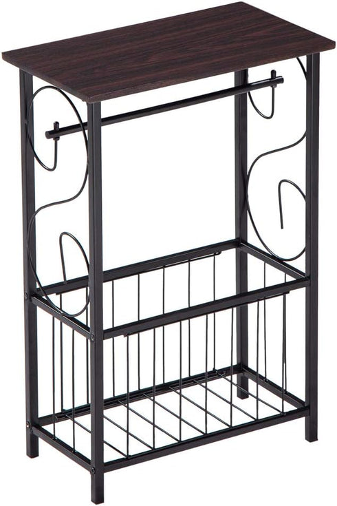 Volowoo Decorative Bathroom Table,Side Table Toilet Paper Storage Table Stand Shelf Wooden Top