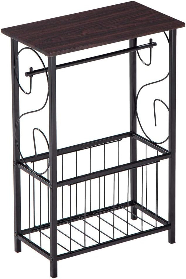 Volowoo Decorative Bathroom Table,Side Table Toilet Paper Storage Table Stand Shelf Wooden Top