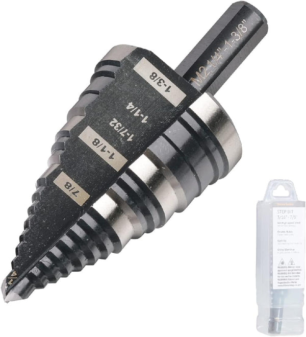 1/4 to 1-3/8 Inch Step Drill Bit, M2 High Speed Steel for Hole Drilling in Various Materials