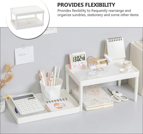 Hemoton Desktop Storage Rack Organizer, Double-Layer Cosmetic Stationery Holder for Kitchen Bathroom Office, White