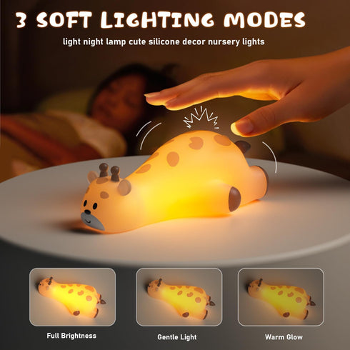 Kids3-Level Dimmable Cute Giraffe Night Light for Nursery Nightlight, Silicone Squishy Light Up , Rechargeable Touch