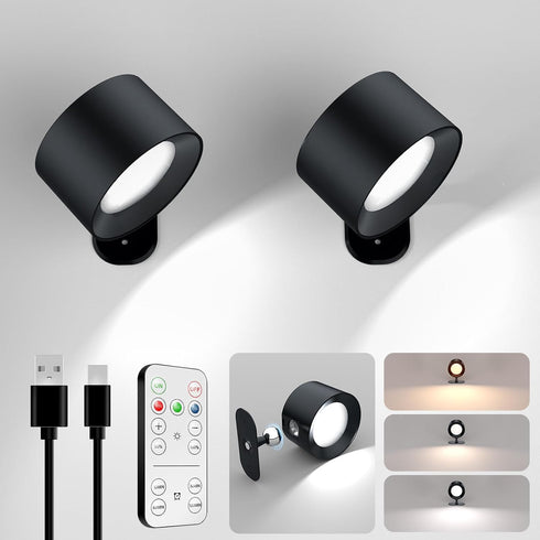 LED Wall Mounted Lights, Rechargeable Battery Operated Wall Sconces Lamp 3 Colors