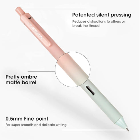 Writech Retractable Gel Ink Pens: 8ct Black Ink 0.5mm Fine Point Tip Pen Comfort Grip Smooth Writing with Aesthetic Gradient Color Barrel for Journaling Note Taking Sketching No Bleed & Smear by WRITECH