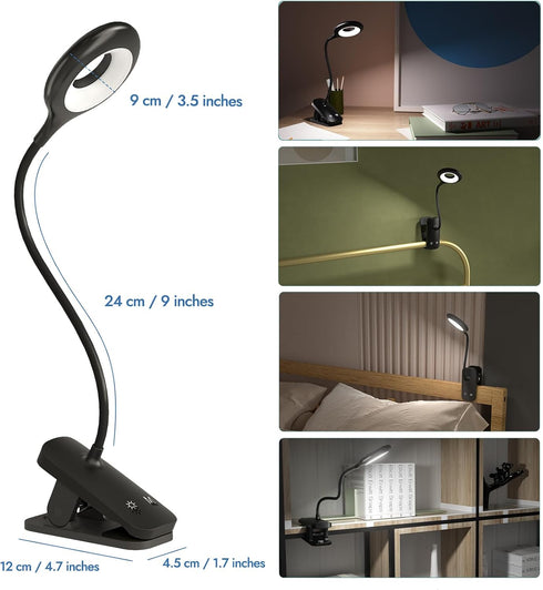 2Pack 5 5 CUHIOY Clip on Reading Light, Colors Brightness Bed Light for Headboard, Battery Rechargeable Flexible Neck